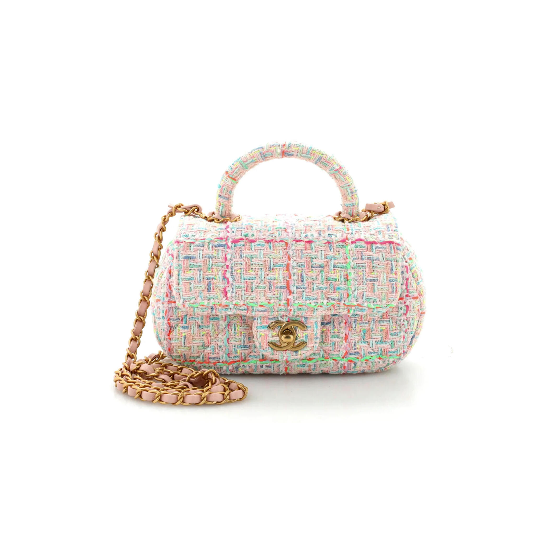 Ch**el top handle flap bag quilted tweed small as4569 (23.5*13.5*5.5cm)